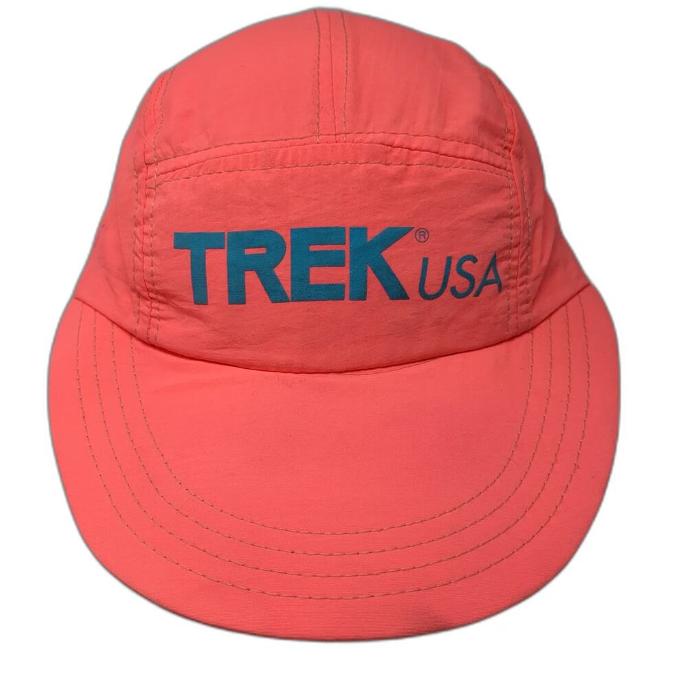 Trek Baseball Cap Pink OS Made in USA 5 Panel Bicycle Cycling Logo Hat Vintage